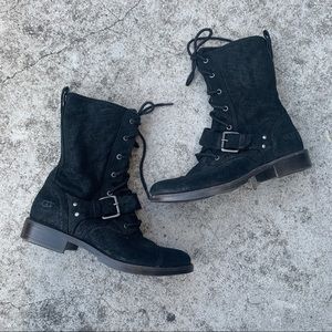 UGG • Marela • Black Suede Lace Up Combat Boots
